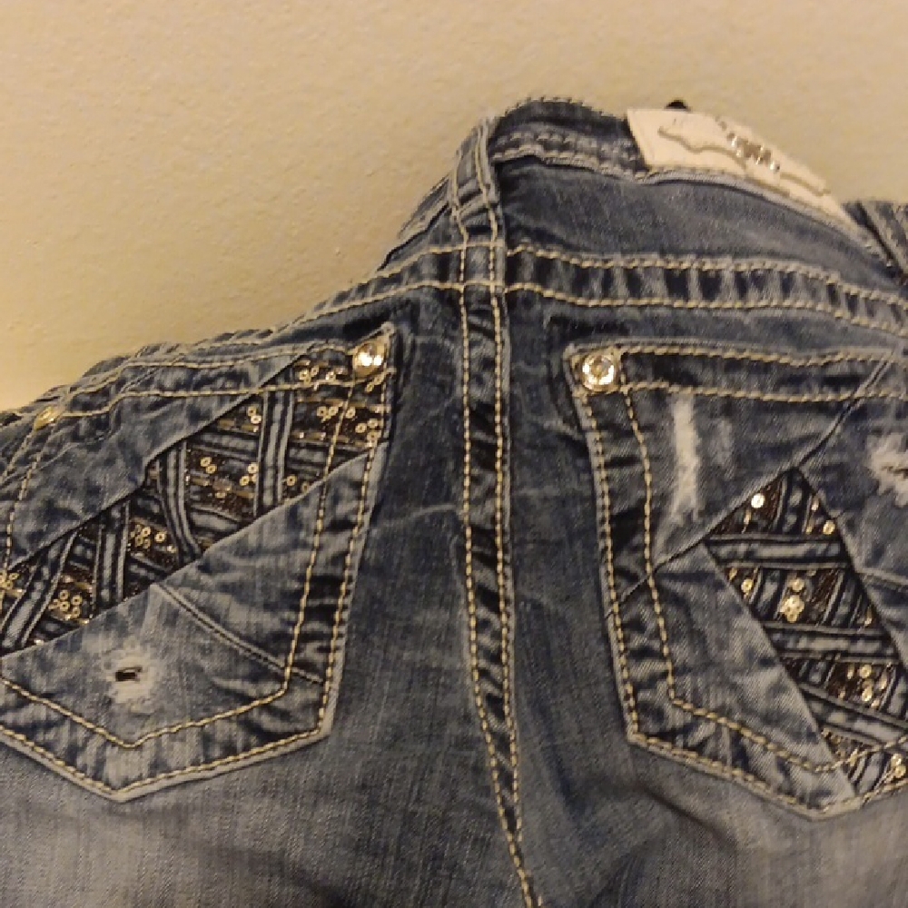 Miss Me Distressed Blue Jeans with Sequin Details